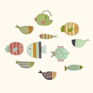 Wooden Fish Wall Decor – 11 Pcs Nautical Coastal Wall Art For Bathroom, Lake💓